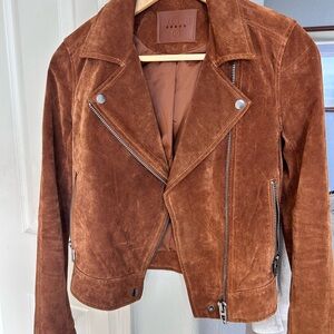 Ladies Brown Suede Moto Jacket
